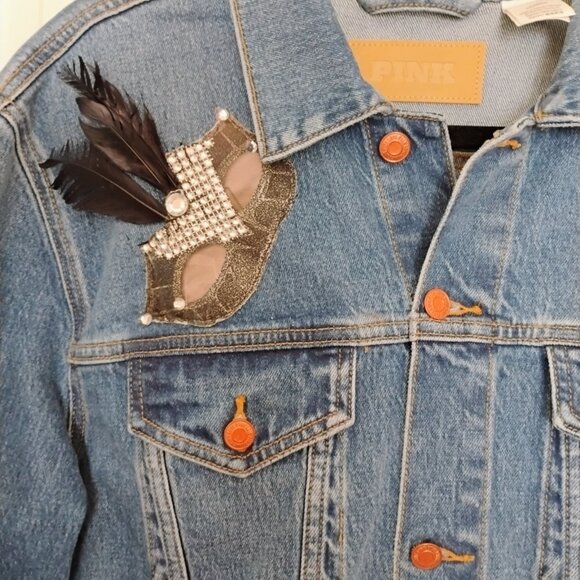 PINK Victoria Secrets Jean Jacket Repurposed Size Large - Picture 2 of 9